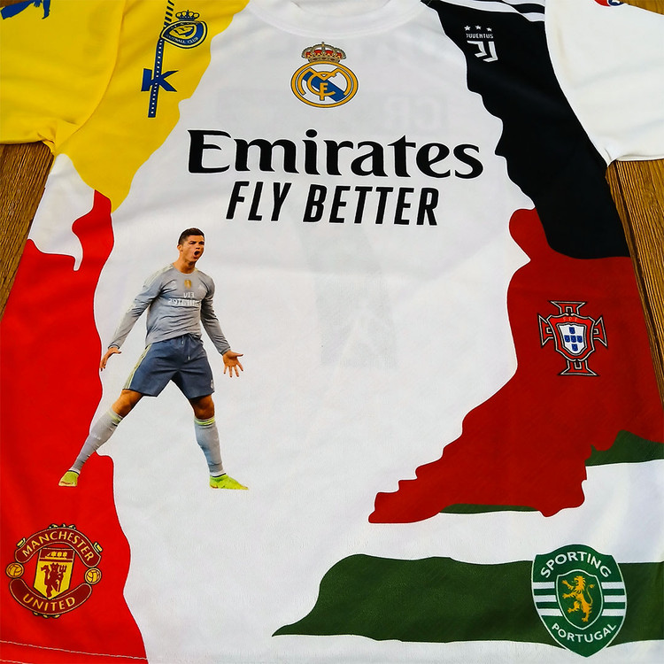 کیت منتخب رونالدو با تگ های لیزری و عکس رونالدو ست فوتبالی پسرانه و بزرگسال رونالدو 5 گانه