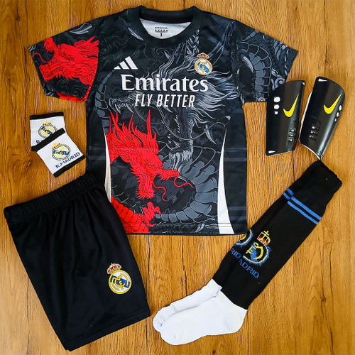 کیت 6 تیکه فوتبالی دراگون مشکی رئال مادرید امباپه طرح 2026