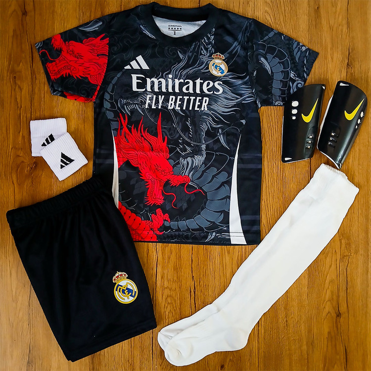 کیت 6 تیکه فوتبالی دراگون مشکی رئال مادرید امباپه طرح 2026