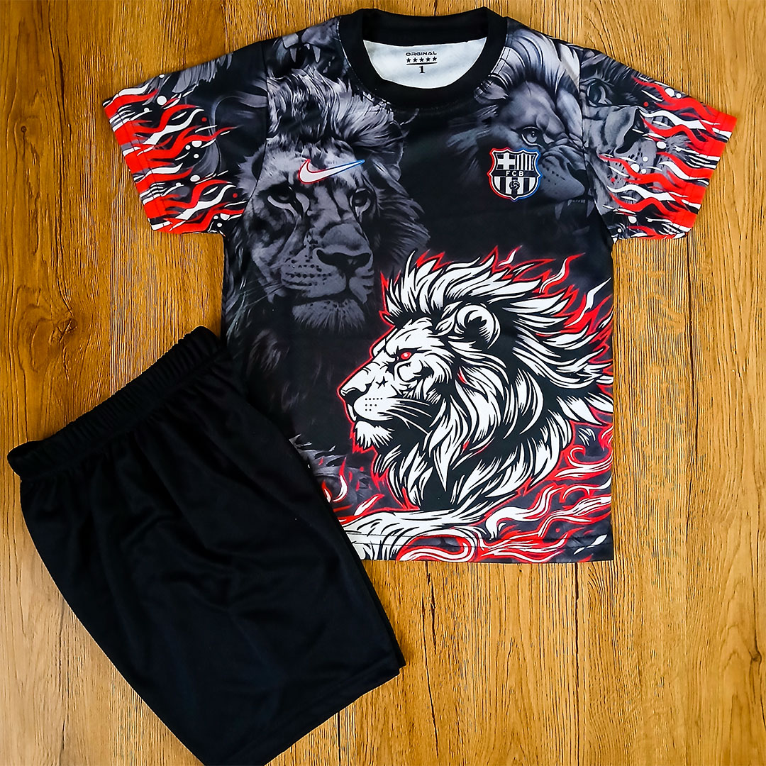 کیت فوتبالی بارسلونا طرح شیر شماره 10 ست فوتبالی پسرانه و بزرگسال