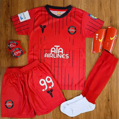 کیت فوتبالی 6 تیکه تراکتور حسین زاده شماره ۹۹ فول چاپ لیزری