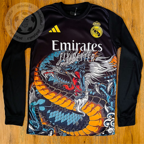 تیشرت تک رئال مادرید طرح دراگون آستین بلند پسرانه و بزرگسال