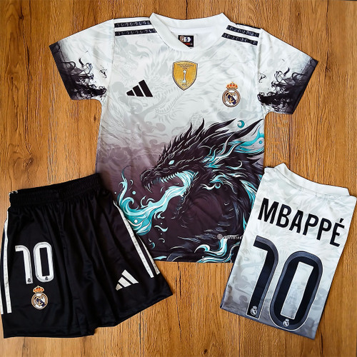 ست ورزشی پسرانه رئال مادرید طرح دراگون سفید آبی امباپه