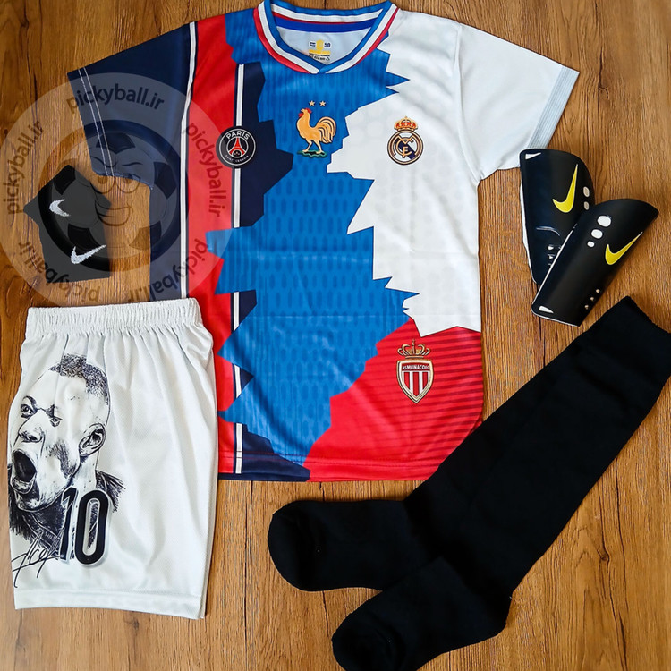 کیت فوتبالی 6 تیکه منتخب امباپه فول چاپ لیزری امضادار