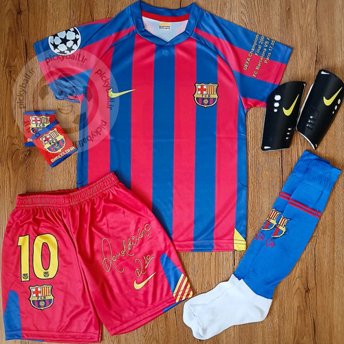 کیت فوتبالی 6 تیکه رونالدینیو بارسلونا فول چاپ لیزری امضادار