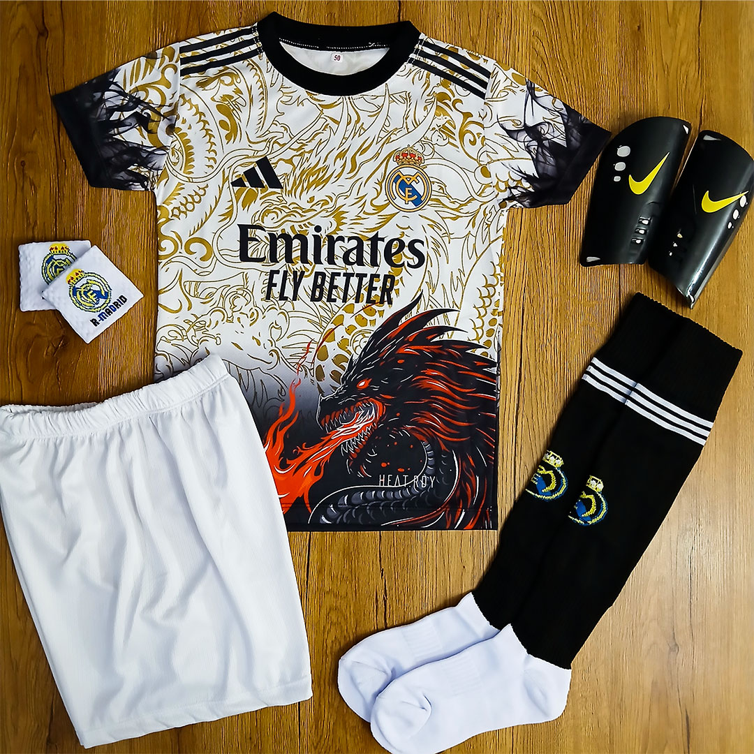 کیت 6 تیکه فوتبالی پسرانه دراگون رئال امباپه شماره ۱۰