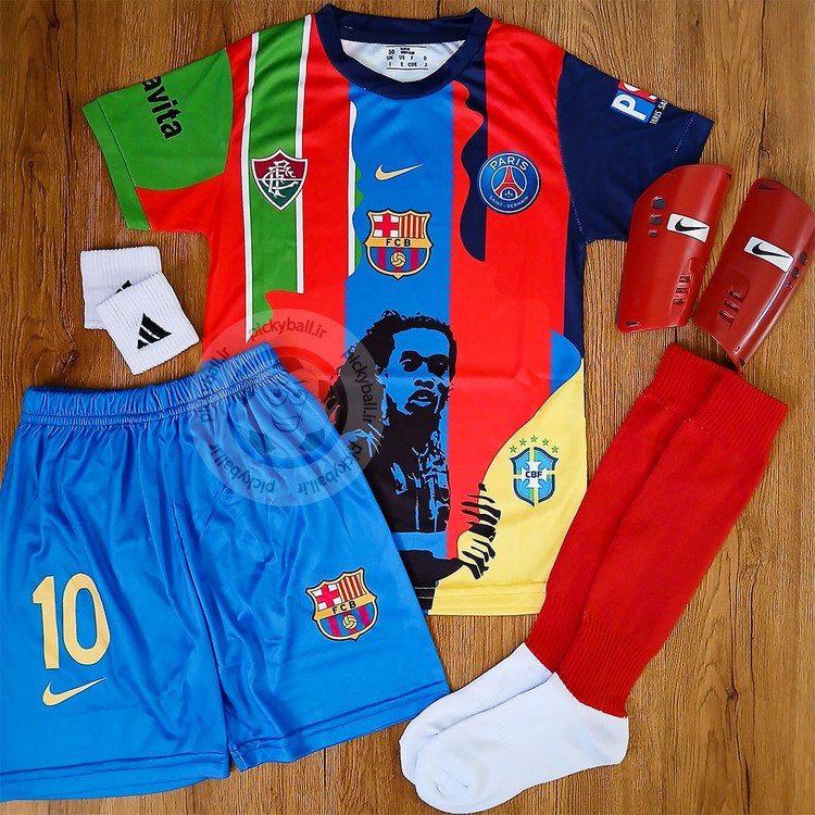 کیت فوتبالی 6 تیکه منتخب رونالدینیو طرح جدید فول چاپ با امضا