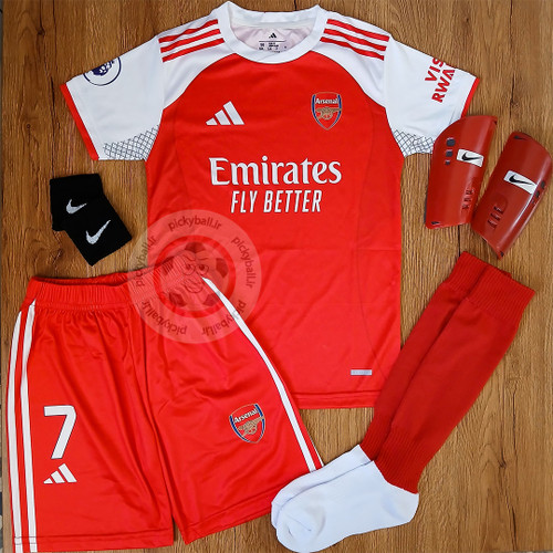 کیت فوتبالی 6 تیکه آرسنال ساکا طرح 2026 فول چاپ با امضا