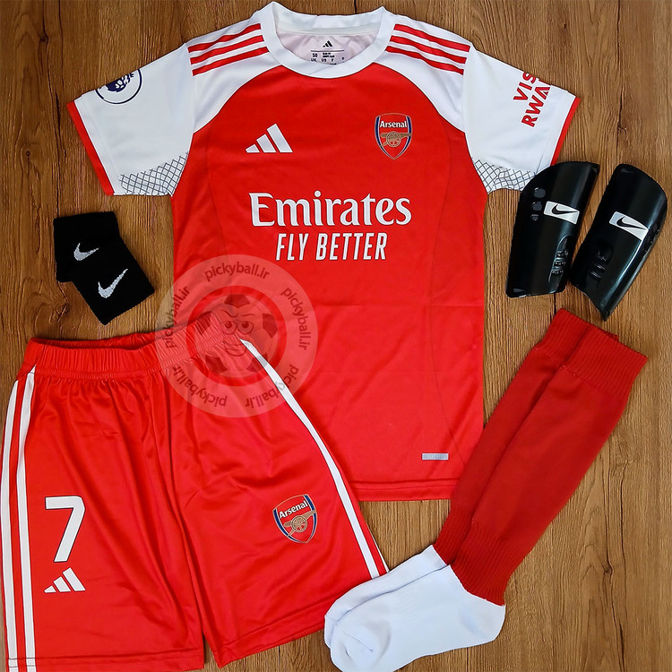 کیت فوتبالی 6 تیکه آرسنال ساکا طرح 2026 فول چاپ با امضا