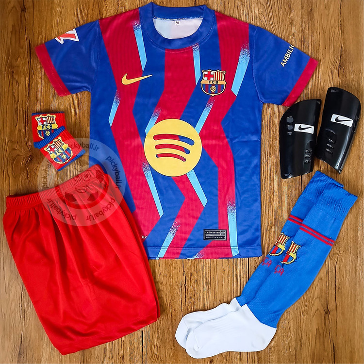 کیت 6 تیکه فوتبالی پسرانه و بزرگسال بارسلونا کیت چهارم ۲۰۲۶